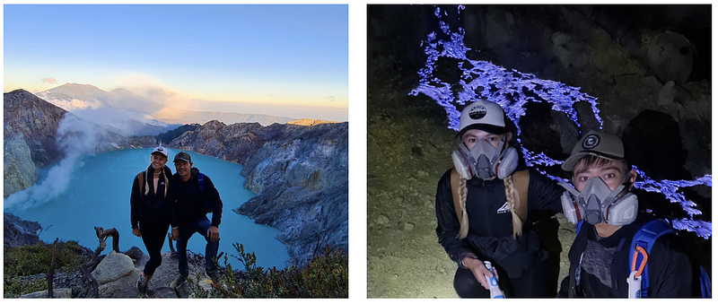 Marianna and partner Lester in East Java climbing Volcano Ijen