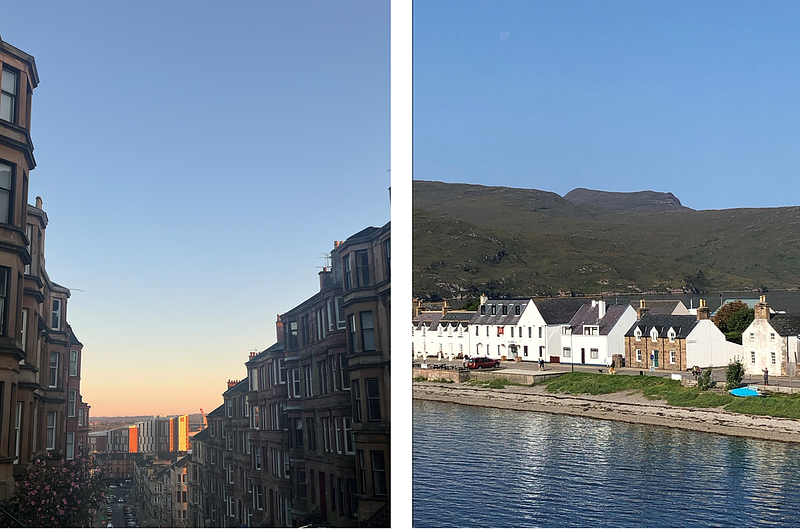 Glasgow and a view of Ullapool 