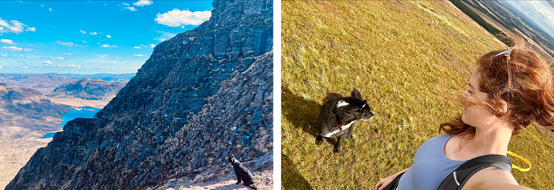 Chrissie exploring the Scottish Highlands with her dog Norah