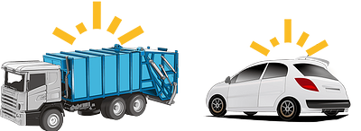 bin lorry and passenger car
