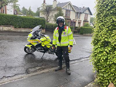 Photo of Andrew on a Blood Bike shift.